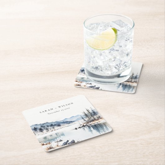 Winterschneeberg Landschaft Seenlandschaft Hochzei Rechteckiger Pappuntersetzer (Vor Ort)