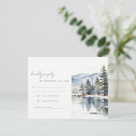 Winterschneeberg Landschaft Seenlandschaft Hochzei RSVP Karte (Stehend Vorderseite)