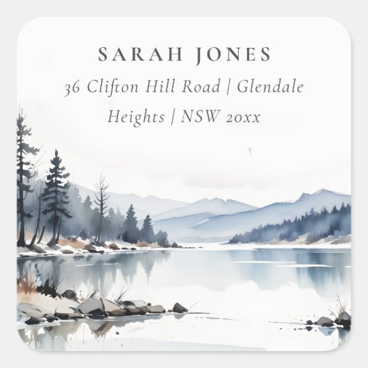 Winterschneebergsee Landschaft Anschrift Quadratischer Aufkleber (Vorderseite)