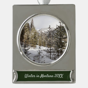 Winterschneebergszene in Montana Banner-Ornament Silber