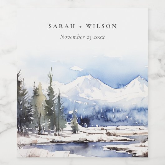 Winterschneebergwelt Hochzeit Weinetikett (Einzelnes Label)