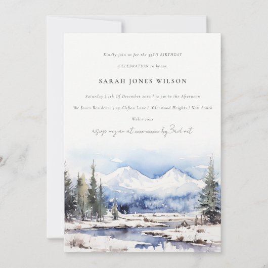 Winterschneebergwelt Skigebiet Geburtstag Einladung (Vorderseite)