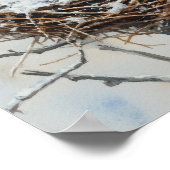 Winterschneebird im Nest Bäume Natur Wasserfarbe Poster (Ecke)