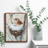 Winterschneebird im Nest Bäume Natur Wasserfarbe Poster