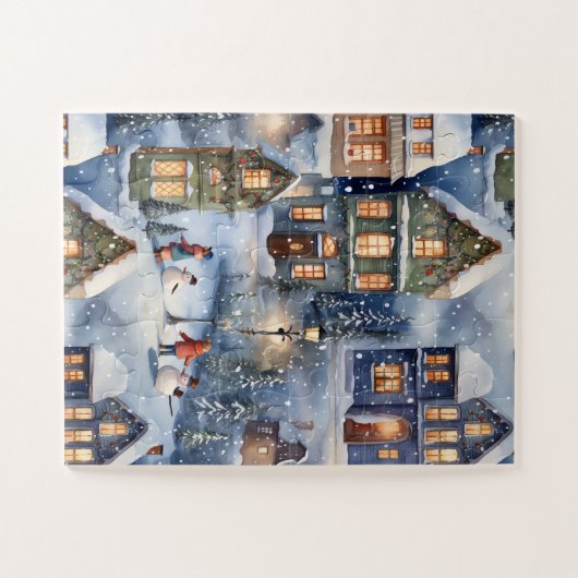 Winterschneedorf bei Nacht Puzzle (Horizontal)