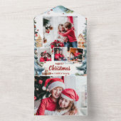 Winterschneedorf mit festlichem vier Foto All In One Einladung (Innen Boden)