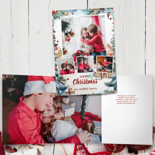 Winterschneedorf mit festlichem vier Foto Dreifach Gefaltete Karte