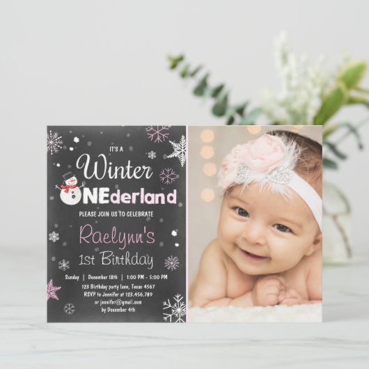 Winterschneefahrer Rosa Einladung (Stehend Vorderseite)