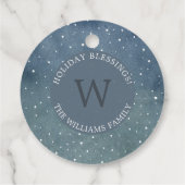 Winterschneefall Dunkelblauer Monogram Urlaub Geschenkanhänger (Rückseite)