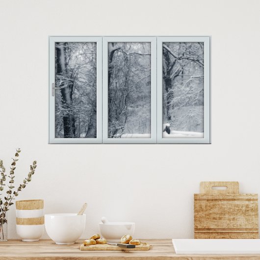 Winterschneefenster mit Aussicht Poster (Küche)