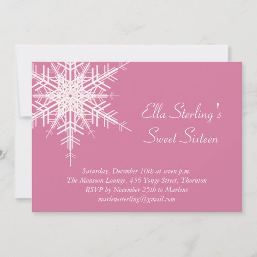 Winterschneeflocke 16 . Geburtstag Einladung zum G (Vorderseite)