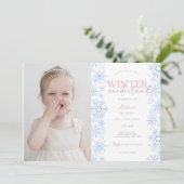 Winterschneeflocke 1. Geburtstag Onederland Foto Einladung (Stehend Vorderseite)
