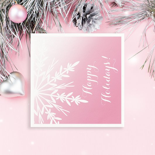Winterschneeflocke auf Pink Happy Holidays Weihnac Serviette