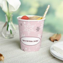 Winterschneeflocke Blassrosa zum Geburtstag Pappbecher