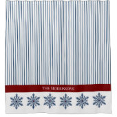Winterschneeflocke Dekoration mit Streifen und rot Duschvorhang (Vorderseite)