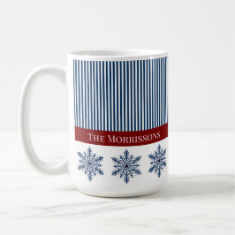 Winterschneeflocke Dekoration mit Streifen und rot Kaffeetasse