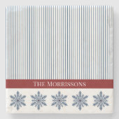 Winterschneeflocke Dekoration mit Streifen und rot Steinuntersetzer (Vorderseite)