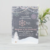 Winterschneeflocke Erster 1. Geburtstag Einladung (Stehend Vorderseite)