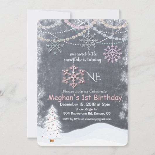 Winterschneeflocke Erster 1. Geburtstag Einladung (Vorderseite)