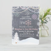 Winterschneeflocke Erster 2. Geburtstag Einladung (Stehend Vorderseite)
