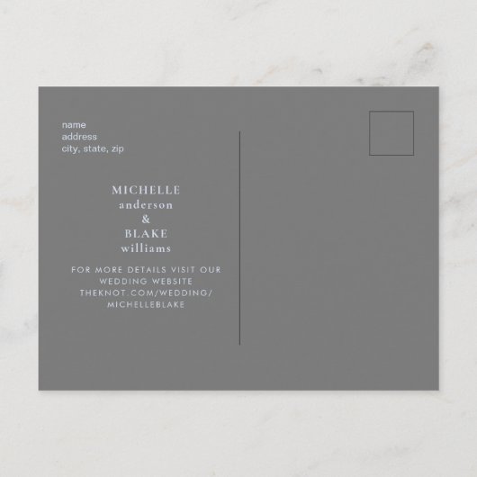 Winterschneeflocke Grau/Eisblau Monogramm Rett Dat Ankündigungspostkarte (Rückseite)