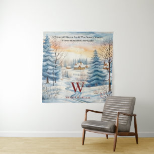 Winterschneeflocke im Wald Monogram Wandteppich