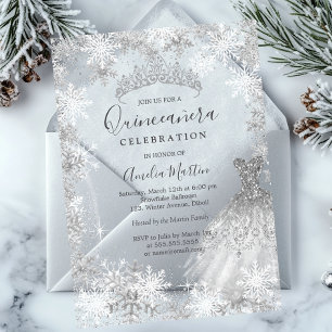 Winterschneeflocke Klare bewaldete Quinceanera Acryleinladungen
