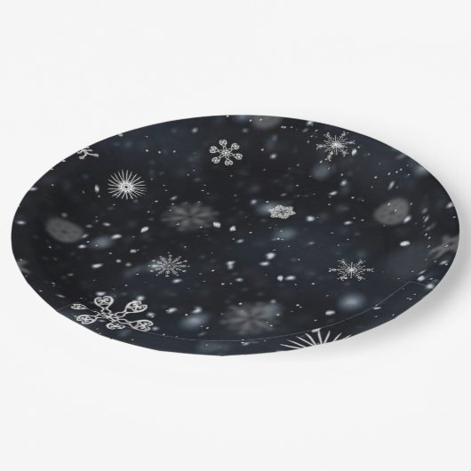 Winterschneeflocke Pappteller (Schrägansicht)