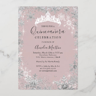 Winterschneeflocke Rock Silver Quinceanera Folieneinladung