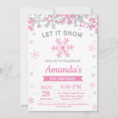 Winterschneeflocke Rosa und Silbermädchen Geburtst Einladung (Vorderseite)