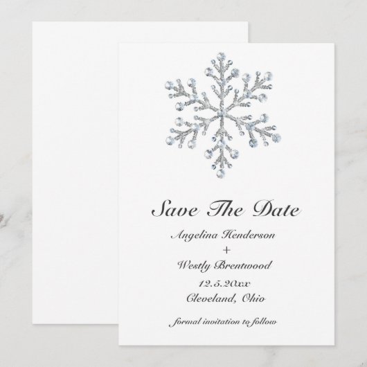 Winterschneeflocke Save the Date (Vorne/Hinten)