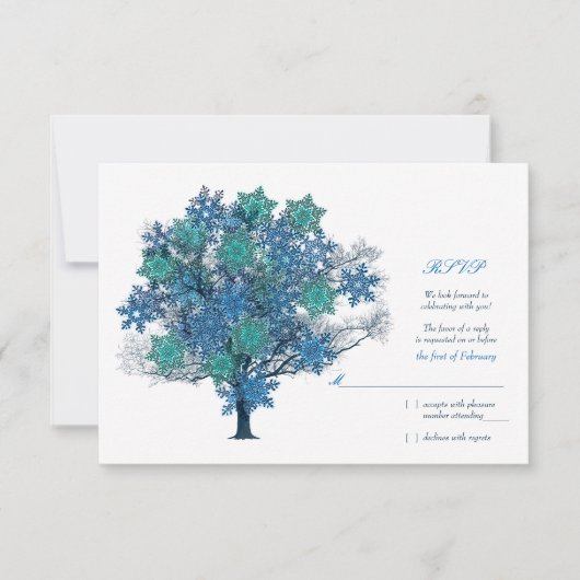 Winterschneeflocke Tree Hochzeitskarte RSVP Karte (Vorderseite)