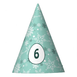 Winterschneeflocke Türkis-Blau 6. Geburtstag Partyhütchen
