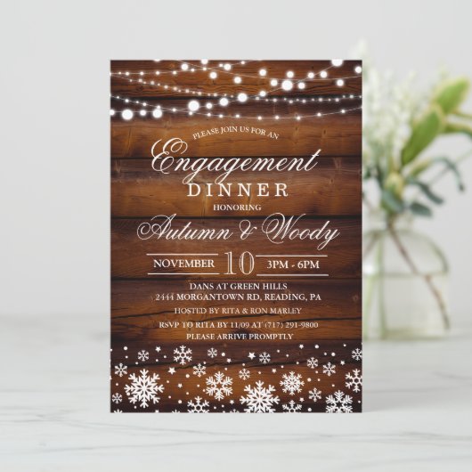 Winterschneeflocke Verlobung Einladung (Stehend Vorderseite)