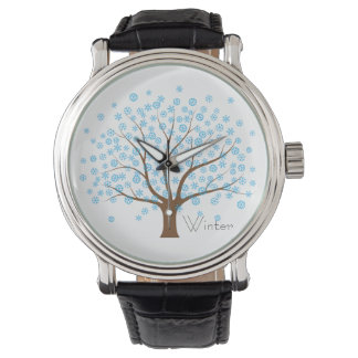 Winterschneeflocke Vintager Lederstreifen Armbanduhr