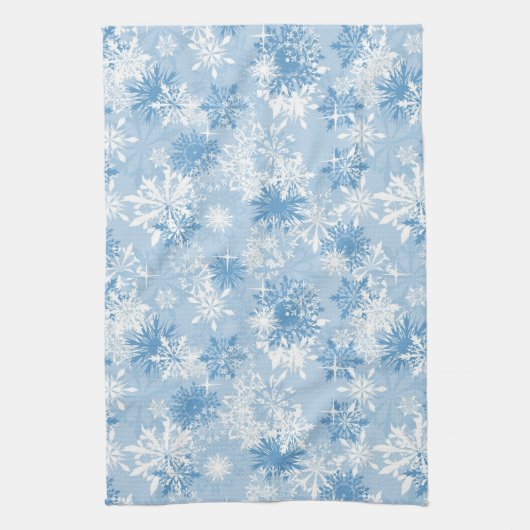 Winterschneeflockemuster auf Blau Geschirrtuch (Vertikal)