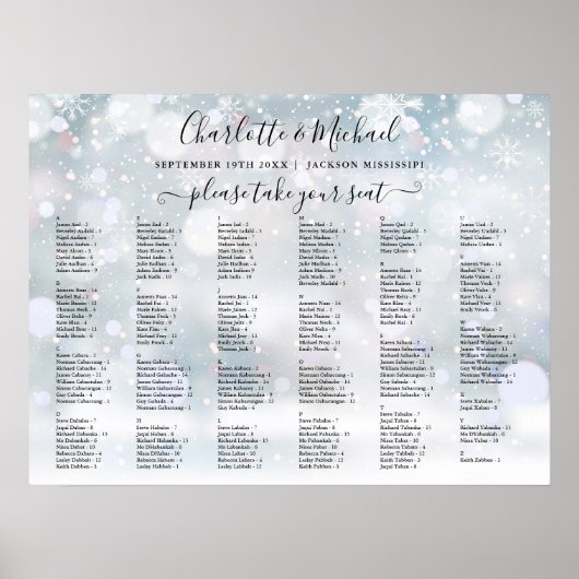 Winterschneeflocken 200 Namen Hochzeitskarte Poster (Vorne)