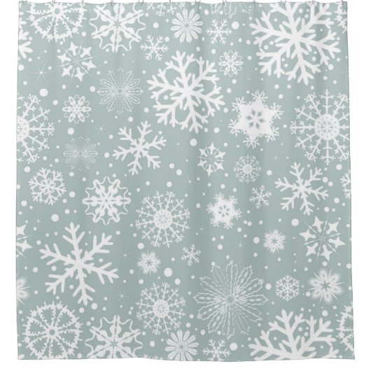 Winterschneeflocken, Aquamarin und weiß Duschvorhang (Vorderseite)