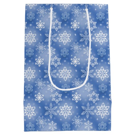 Winterschneeflocken auf blau mittlere geschenktüte (Rückseite)