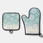 Winterschneeflocken auf Blue Niedlich Ombre Weihna Ofenhandschuh & Topflappen-Set (Vorderseite)