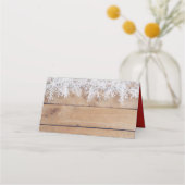 Winterschneeflocken auf der Holzplatte | Urlaub Platzkarte (Rückseite)