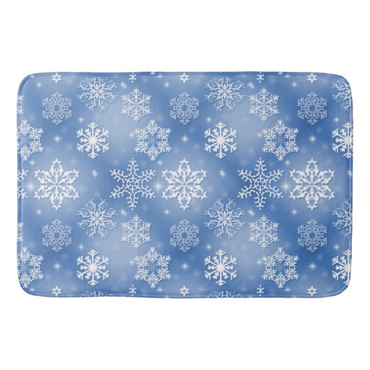 Winterschneeflocken auf Icy Blue Badematte (Vorderseite)