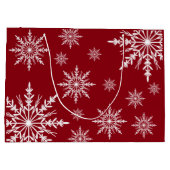 Winterschneeflocken auf Red Happy Holidays Große Geschenktüte (Rückseite)