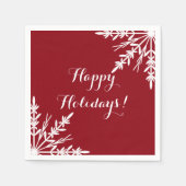 Winterschneeflocken auf Red Happy Holidays Serviette (Vorderseite)