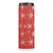 Winterschneeflocken auf Rot Thermosbecher (Rückseite)