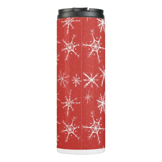 Winterschneeflocken auf Rot Thermosbecher (Rückseite)