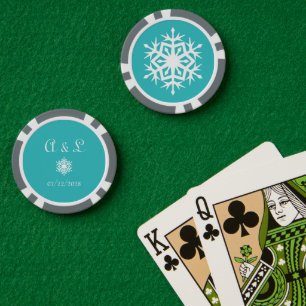 Winterschneeflocken auf Türkis Pokerchips