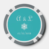 Winterschneeflocken auf Türkis Pokerchips (Rückseite)