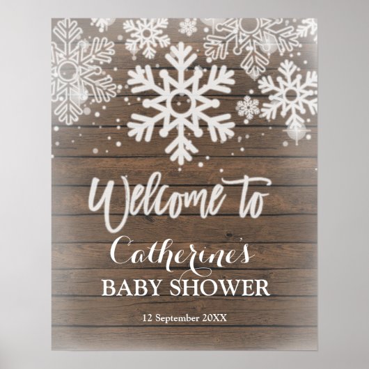 Winterschneeflocken Babydusche Begrüßungszeichen Poster (Vorne)
