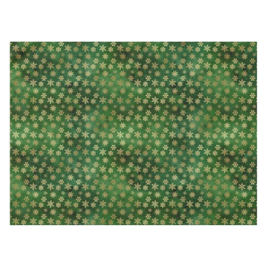 Winterschneeflocken bei festlichen Grün- und Goldf Tischdecke (Vorderseite (Horizontal))